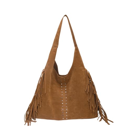 Cymwer Bolso de mano de gamuza sintética Bolso de hombro vintage Bolso hobo con flecos para mujer (marrón) Cymwer Bolso de mano de gamuza sintética Bolso de hombro vintage Bolso hobo con flecos para mujer (marrón)
