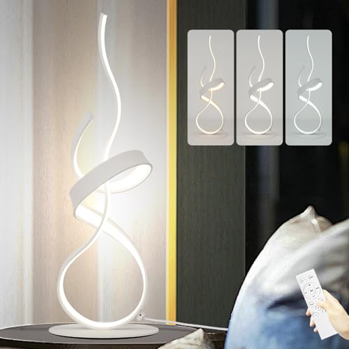 AooLiWang 22inch 24W 2700LM Modern 3 Color Touch Dimmer LED Table Lamps with Remote Control for Bedroom, Living Room, Office, and Gaming Setup, Unique Gift Idea(White Seaweed)