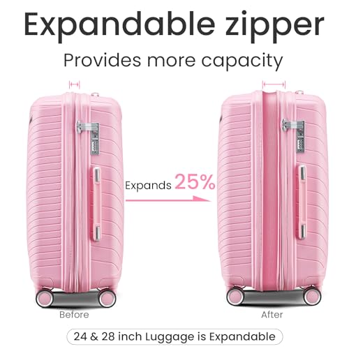 Luggage Sets 4 Piece(14/20/24/28), Expandable Lightweight Suitcase with 4 Double 360 Degrees Mute Spinner Wheels PP Materials Durable TSA Lock Travel Luggage,Pink2