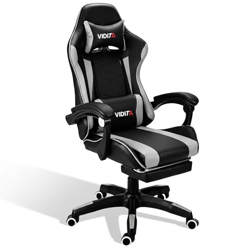 VIDITA Silla Gamer Ergonómica con Reposapiés, Apoyo Lumbar y Reposacabezas, Silla de Oficina Giratoria 360° Reclinable 135°, Base Metálica...