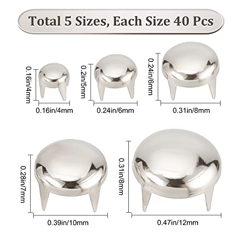 GORGECRAFT 5 Sizes 200Pcs Claw Rivet Nailheads Spots Stud Round Dome Studs Metal Mushroom Head Spike Prong Nail for DIY Leather Craft Fabric Clothes Denim Assorted Photo Albums Repair(Sliver) - Image 2