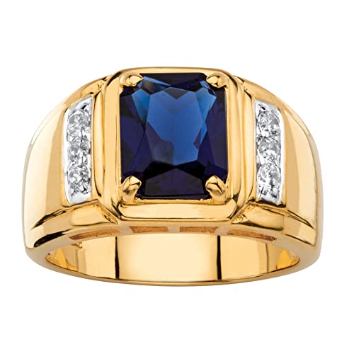 Palm Beach Jewelry Men's Yellow Gold-plated Emerald Cut Created Blue Sapphire and Diamond Accent Ring Sizes 8-16