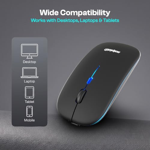 Image of Rechargeable Wireless Mouse with Bluetooth & 2.4GHz, Black | Ultra Slim 11 mm Design,Built-in Rechargeable Battery with USB Type-C Charging for Long-Lasting Wireless Performance