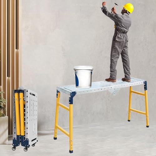 SCGSJZH Arbeitsplattform Höhenverstellbar Klappbar Gerüst, 2-in-1 Multifunktions Fahrbares Arbeitsbühne, Verzinkte Tischplatte, Höhenverstellbar 60-90cm, Traglast 500 kg (120x36 cm) SCGSJZH Arbeitsplattform Höhenverstellbar Klappbar Gerüst, 2-in-1 Multifunktions Fahrbares Arbeitsbühne, Verzinkte Tischplatte, Höhenverstellbar 60-90cm, Traglast 500 kg (120x36 cm)