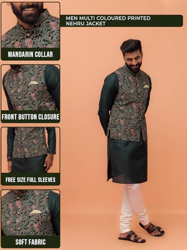 Image of KISAH Men's Jacket - Printed Cotton Blend - Indian Wedding Outfit for Men - Ideal for Weddings and Festivals