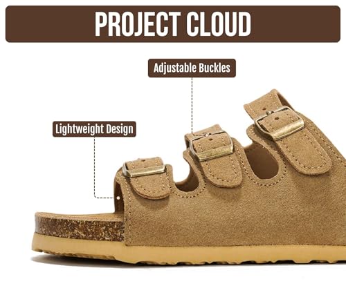 Image of Project Cloud 100% Genuine Leather Summer Sandals for Women 2026 - Memory Foam & Cork Footbed Beach Vacation Essentials Womens Sandals Comfortable Lightweight Slides for Women Footwear (Capri)