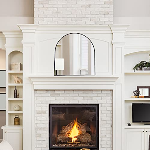 Amgngala Arched Mirror, 33" X 31" Wall Mirror For Bathroom, Black Metal Frame Vanity Mirror, Dresser Mirror, Arch Decorative Mirrors For Living Room, Bedroom, Entryway, Mantle #TOP4