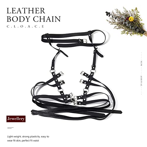 CLOACE Punk Leather Waist Chain Black Body Chains Belly Chain Layered Thigh Leg Garter Belts Sexy Rave Body Jewelry Accessories for Women2