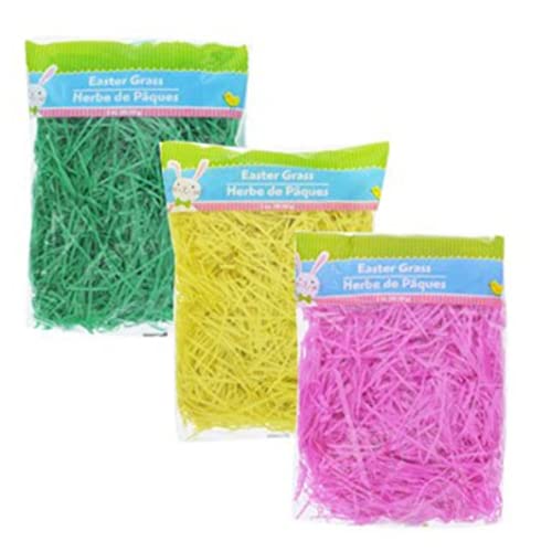 Faroby 3Pcs Reusable Plastic Easter Basket Grass Shreds, Green Yellow Filler for Bags Wedding Decor