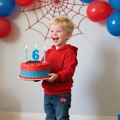 It\'s My Birthday Pin, 2.3in Spider Web Happy Birthday Badge Pin Red & Blue Round Button for Women Men Boys Girls Kids Themed Celebrations Party Favors and Decorations