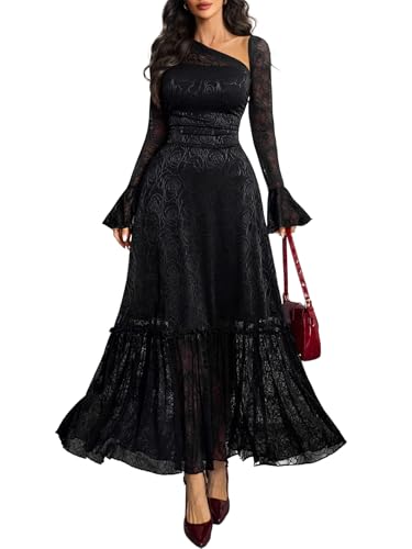 GothDark Trendy Cocktail Dresses Ruffle Dress Long Sleeve Lace Dress