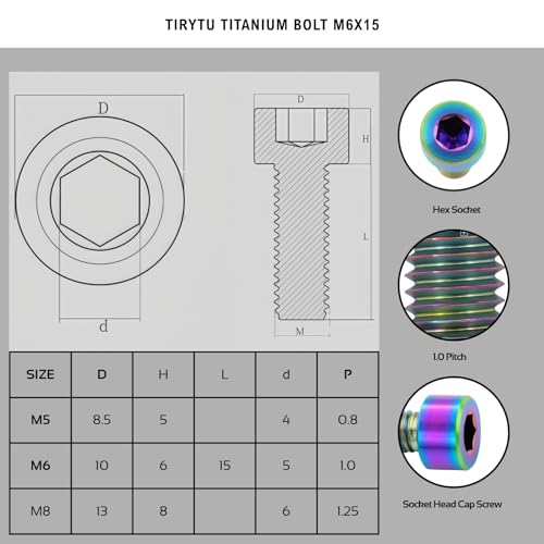 Image of Titanium Bolts M6x15 Hex Socket Screws, Colorful, 6PC