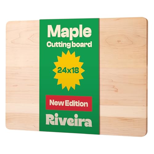 Riveira Maple Wood Cutting Board  Gourmet Maple Grandeur: 24 x 18 Wooden Cutting Board  Natural Wooden Cutting Boards For Kitchen Decorative  Innovative Juice Grooves Maple Wooden Chopping Board