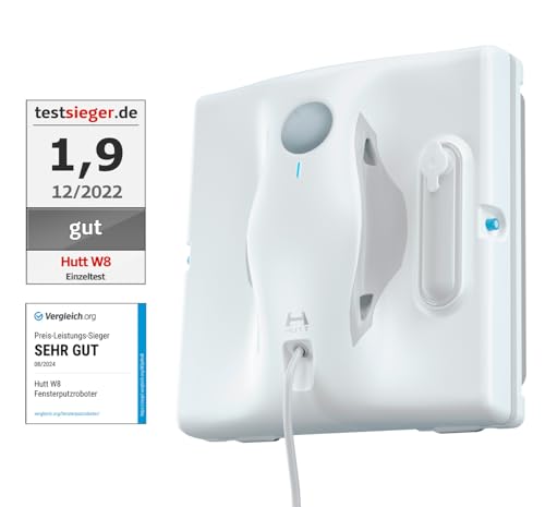 Foto von Hutt W8 Fensterputzroboter mit 2-Fach Sprühsystem (80ml Tank, max 3800Pa Saugleistung, Kanten- und Hinderniserkennung, Für Glas, Fliesen, Wintergärten, Spiegel etc, Sicherungsseil, 4x Reinigungstuch)