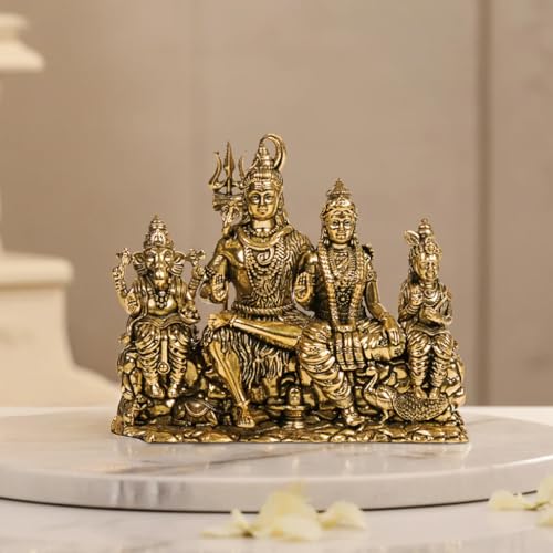 Image of 4.5 inch Brass Shiv Parivar God Idol for Home Temple & Pooja Room Handmade Shiva Parvati Ganesh Kartikeya Statue Pure Brass Murti for Spiritual Decor & Vastu Enhancement
