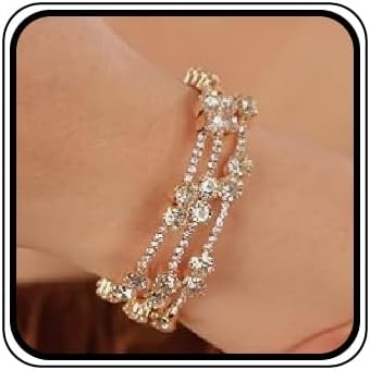 Wedding Silver Gold Crystal Rhinestone 3 Row Stretch Wrap Bracelet Vintage Strand Layered Bangle Bracelet Gift for Women Brides