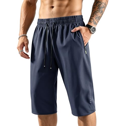 SOOUICKER 3/4 Hose Herren Sport mit Reißverschluss Bermuda Shorts Knielang Dreiviertel Hose mit Gummizug Kurze Jogginghose Baggy Leichte Sommerhose Kurz