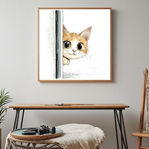 Image of Xinpinzhou Cute Cat 11ct Stamped Cross Stitch Kits for Adults, 12x12 in | Pre Printed 11 Count Cotton Fabric, Finished Embroidery Pattern is Elegant for Wall Decor, Easy Diy Hobby Craft for Women