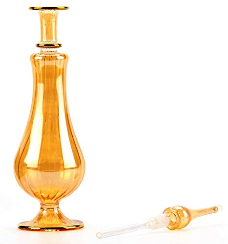 NileCart Egyptian Perfume Bottle with Glass Applicator Stopper, Green Glass with Gold Accents, 9.5 in. Total Height, 100 ml Capacity, Handmade Decorative Bottle for Essential Oils (Honey) - image 2