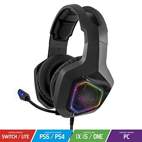 SPIRIT OF GAMER - Elite-H50 - Full Black Gamer Audio Headset - Flexible Microphone - Leatherette - LED RGB Backlight - 3.5mm Jack PS5 / XBOX X / PC / PS4 / XBOX ONE / Switch