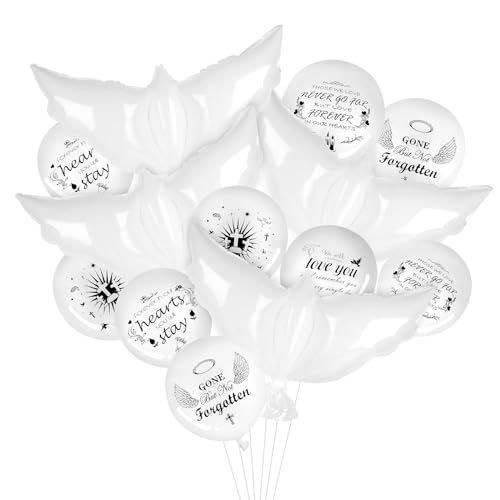 Image of 4PCS White Dove Balloons and 35PCS Memorial Balloons to Release in Sky Memorial Balloon for Release Happy Heavenly Balloon for Condolence, Funeral, Anniversary, Remembrance Services