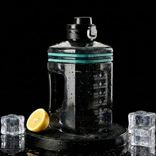 Image of 2.2L Half Gallon Water Bottle with Time Marker & Handle - Large Leakproof Motivational Sports Jug for Gym, Workout, Office & Outdoor Hydration - BPA Free Reusable Container (Black)