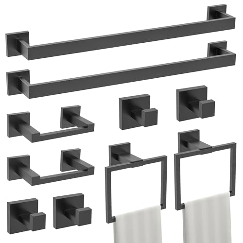 TURS 10-Piece Bathroom Hardware Accessories Set Matte Black Towel Bar Holder Set SUS304 Stainless Steel Towel Racks for Bathroom Wall Mounted, 23.6-Inch