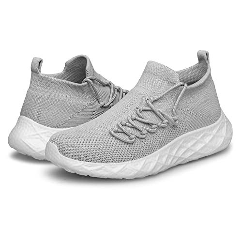 Women's Walking Shoes Sock Sneakers Slip On Mesh Sport Running Shoes Casual Lightweight Shoes for Gym Work Jogging Light Grey Size 9.52