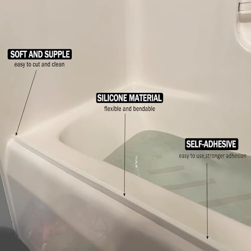 Image of Shower Threshold Water Dam,Self Adhesive Silicone Waterproof Barrier Bathroom and Kitchen Shower Water Stopper Guard for Dry And Wet Separation Caulk Seal Strip Edge Trim(78Inch, Black)