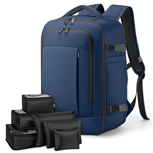 Lekespring Mochila Viaje Cabina Avion 40x20x25 (20L) | Mochila Viaje Mujer Hombre con Compartimento Húmedo - Maletas de Viaje Cabina con 6 Bolsas Organizadoras - Negocios Viajes Escuela - Azul Oscuro