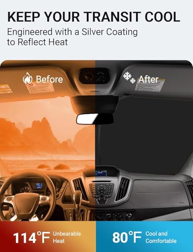 Image of Proadsy Windshield Sun Shade for 2015-2025 2026 Ford Transit 4-Layer Foldable Front Sunshade Protector Sun Visor Blocks UV Rays Keep Car Cooler