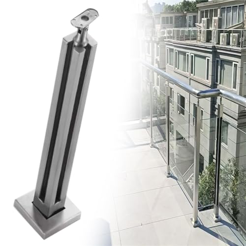Square Stainless Steel Railing Column, Black Gold Silver Gold Silver Railing Post Kit with Slots &amp; Base, Adjustable Spindles Stair Parapet Post Kit Indoor(C-Corner,Height 36in/90cm)