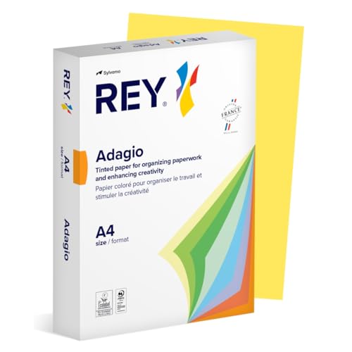 REY® ADAGIO Reprografisches Papier, Zitronen-Gelb, 80 g, DIN A4, PEFC™, 500 Blatt/Buntes Papier, Farbiges Kopierpapier/für Büro und Schule