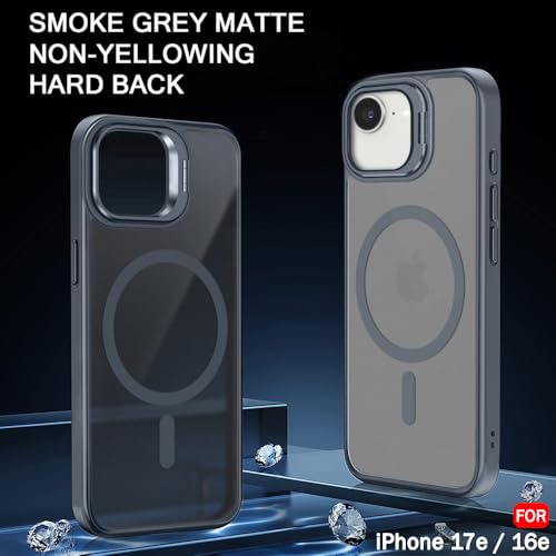 Image of TheGiftKart for iPhone 16e / iPhone 17e Case, Matte Frosted Hard Back Cover Compatible with MagSafe, Built-in Stand, Hybrid Shockproof Back Cover Case (PC & TPU, Translucent Grey)