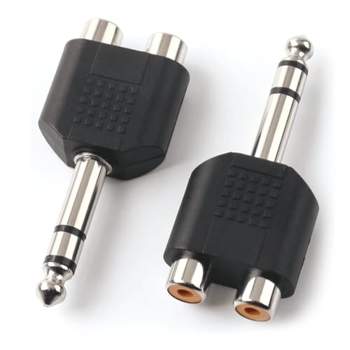 Adaptador Jack 6.35 mm a RCA Doble, Splitter Jack a RCA, Conector TRS a RCA Estéreo, Apto para batería, controladora, altavoz, piano eléctrico, Amplificador, Estéreo, 1 Unidad
