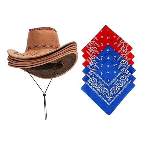 Chapeau de cowboy large bord protection solaire et bandana rétro confortable en feutre
