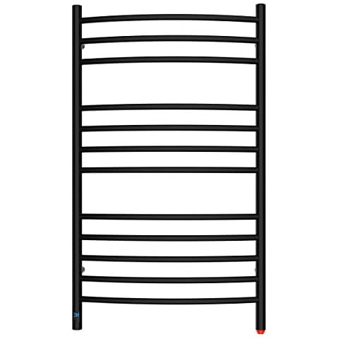 HEATGENE Towel Warmer with Timer, Electric Towel Warmer with Temperature Control, Wall-Mounted Large 12 Bars Towel Racks with Built-in Timer, Plug-in/Hardwired Electric Towel Rails - Matte Black Cover
