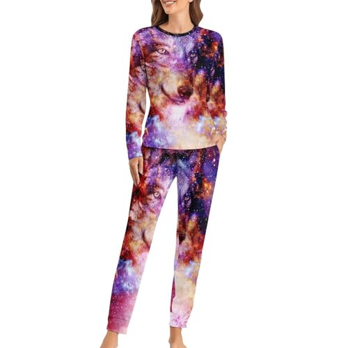 Pyjama femme loup de la galaxie avec t-shirt manches longues