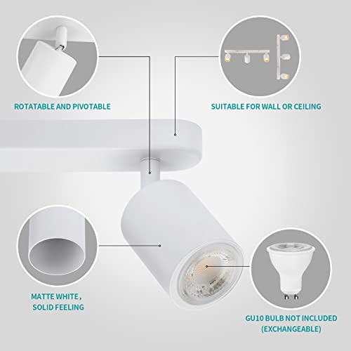 Wowatt Deckenstrahler 3 Flammig Weiß, LED Deckenleuchte Strahler Schwenkbar GU10, Deckenlampe Wandstrahler Drehbar, Modern Spotlight Deckenspots für Küche, Schlafzimmer, Wohnzimmer (Ohne Leuchtmittel)