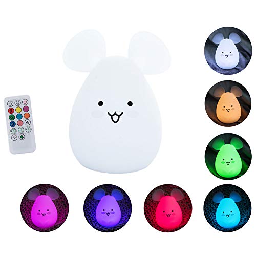 Silicone LED Night Lights for Bedrooms Cute Animal Night Light for Kids with Remote and Touch Sensor Portable Warm White Light & Color Changing RGB Lamps for Boy Girl for Baby Gifts (Little Mouse)