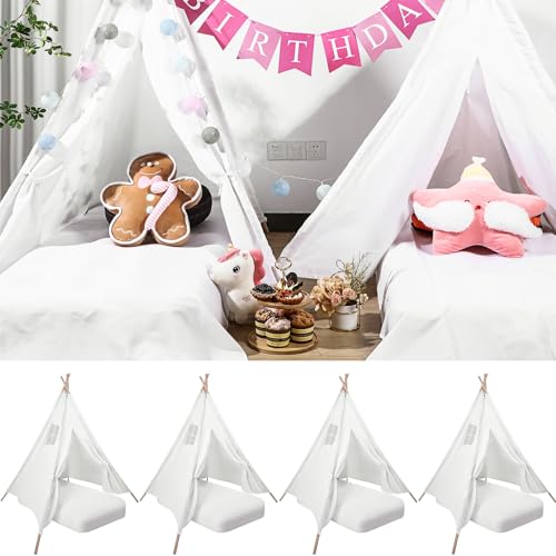 Syhood 4 Pack Kids Inflatable Bed Teepee Tent Set, Includes 4 Portable Air Mattresses, Foldable Tents, and White Flat Sheets