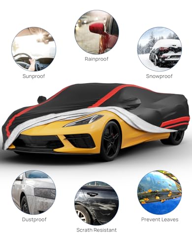 Image of JOYTUTUS Car Cover Compatible with 2020-2026 Corvette C8 Stingray Z06 Z51 (Not Fit for High Wing), Soft Cotton Inner Sun Rain UV All Weather Protection