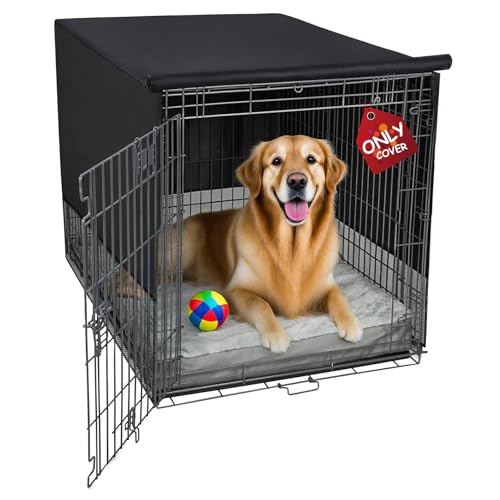 Explore Land Breathable Dog Crate Cover - 4 Sides Mesh Ventilation,Basic Pet Kennel Cover, All Sides Open, Universal Fit for 1 2 3 Doors 42 inches Wire Dog Crate (Black)