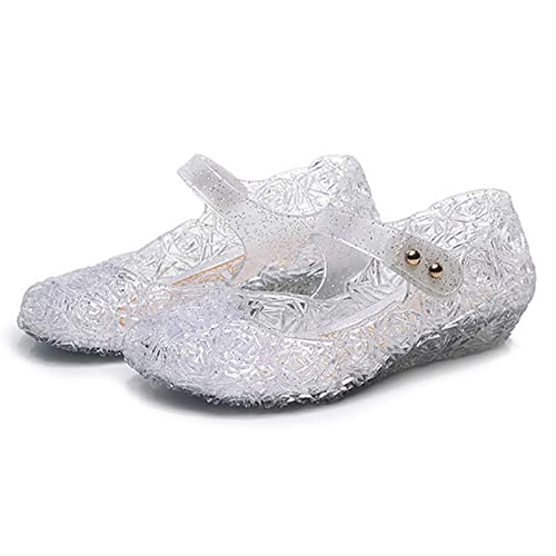 Princess Shoes Girls Sandals Jelly Mary Jane Dance Party Cosplay Shoes for Kids Toddler Flat Thong Sandal (White, 12.5)2
