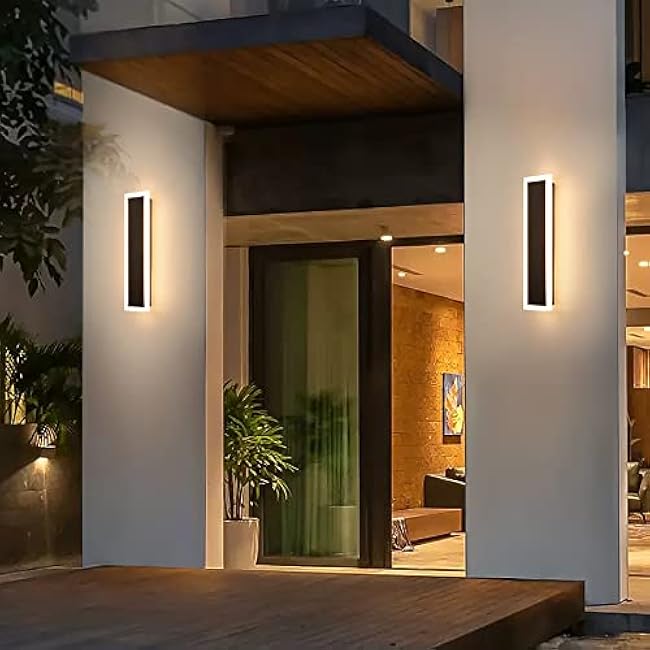 2-Pack Outdoor Wall Light LED 10W Long 15.7in - Modern Exterior Lighting Black Metal with Frosted Acrylic,3000K-6000K Waterproof Porch Sconce,for Patio, Front Door,Patio & Garage