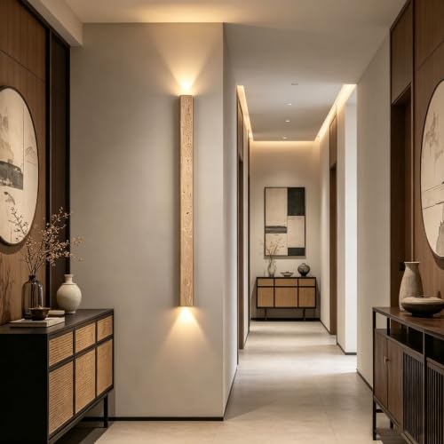 Aplique de pared moderno de travertino 2 luces estilo japonés 2