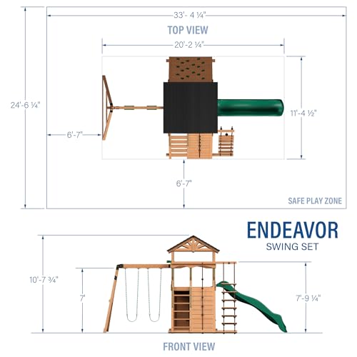Backyard Discovery Endeavor All Cedar Wood Swing Set Playset for Backyard with Large Clubhouse Wave Slide Rope Ladder Rock Climbing Wall Wave Slide 2 Belt Swings and 1 Web Swing Gift for Ages 3-10 - image 3