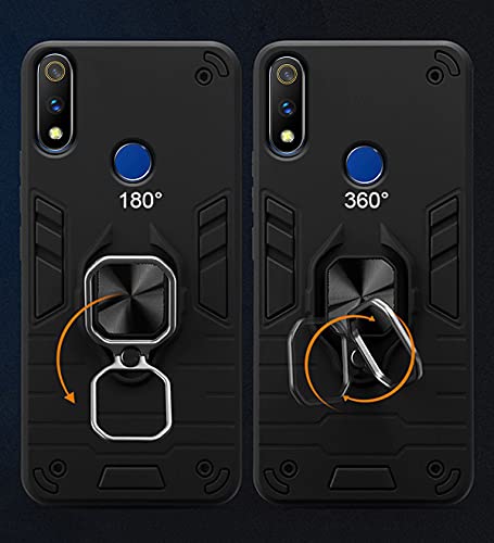 Image of Pikkme D5 Tough Armor Bumper Back Cover Case for Realme 3 Pro |Ring Holder & Kickstand in-Built (Black)
