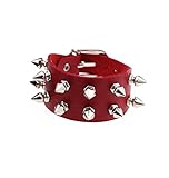 Tanyoyo Unisex Spike Studded Rock Punk Biker Wide Strap Leather Bracelet Gothic Rivet Buckle Wristband (RED)