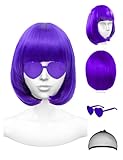 NSODREEM Purple Wig and Party Sunglasses, 12 Inch Dark Purple Bob Wigs for Women, Neon Glasses Short Wigs for Women - Bachelorette Party Wigs Decorations Favors (Purple)